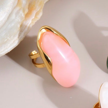 Bague Ajustable Élégance Agate Dorée | Acier Inoxydable | 6 Coloris