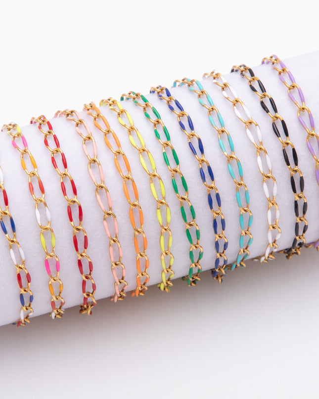 Bracelet Chaîne Colorée en Acier Inoxydable Doré – Émail Multicolore – Réglable 17 + 5 cm – Femme & Homme
