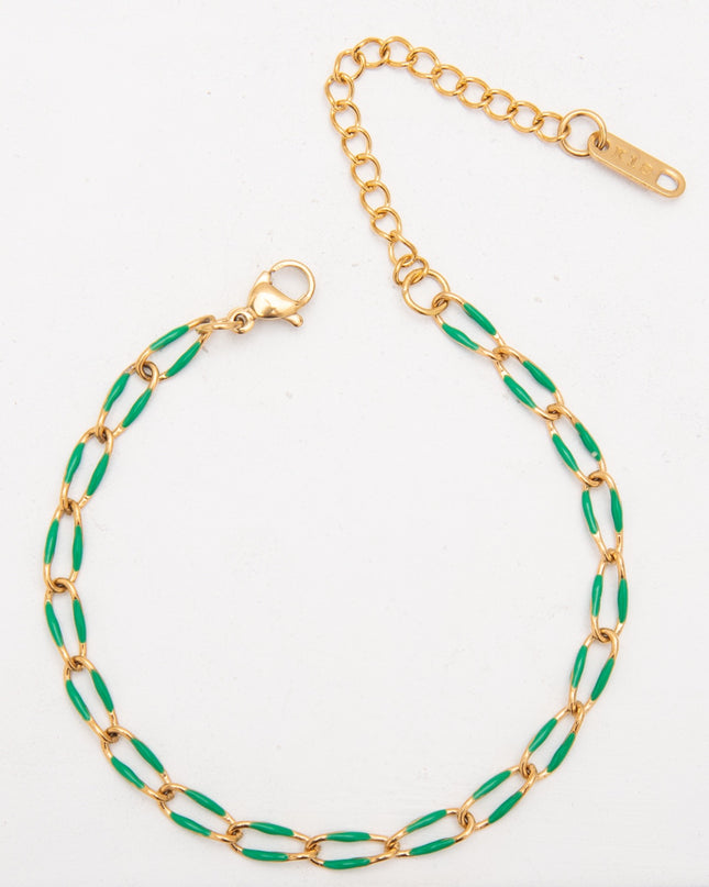 Bracelet Chaîne Colorée en Acier Inoxydable Doré – Émail Multicolore – Réglable 17 + 5 cm – Femme & Homme