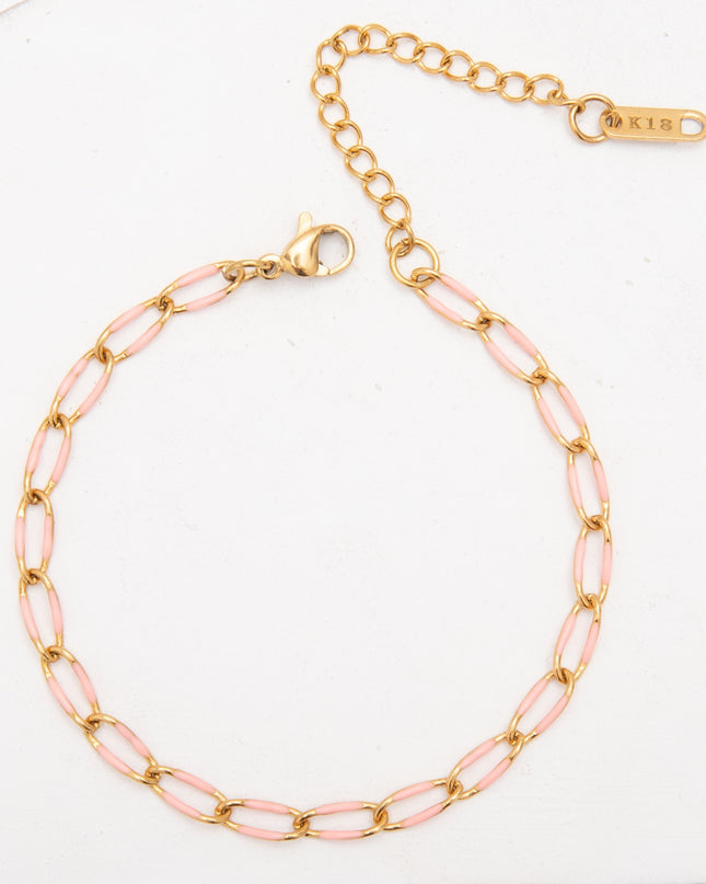 Bracelet Chaîne Colorée en Acier Inoxydable Doré – Émail Multicolore – Réglable 17 + 5 cm – Femme & Homme