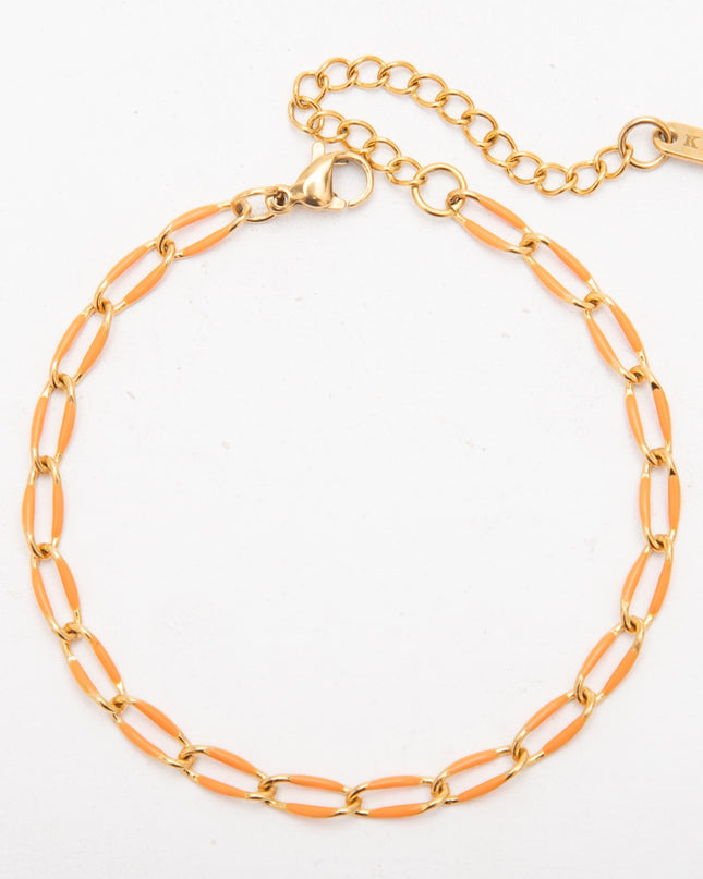Bracelet Chaîne Colorée en Acier Inoxydable Doré – Émail Multicolore – Réglable 17 + 5 cm – Femme & Homme