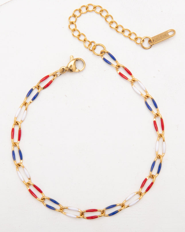 Bracelet Chaîne Colorée en Acier Inoxydable Doré – Émail Multicolore – Réglable 17 + 5 cm – Femme & Homme