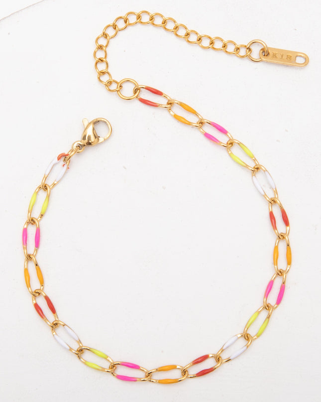 Bracelet Chaîne Colorée en Acier Inoxydable Doré – Émail Multicolore – Réglable 17 + 5 cm – Femme & Homme