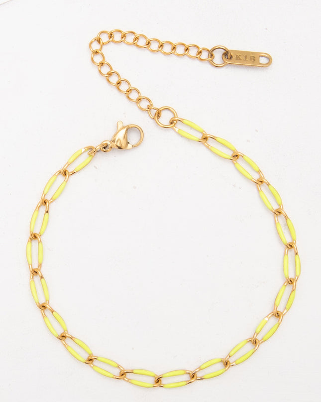 Bracelet Chaîne Colorée en Acier Inoxydable Doré – Émail Multicolore – Réglable 17 + 5 cm – Femme & Homme