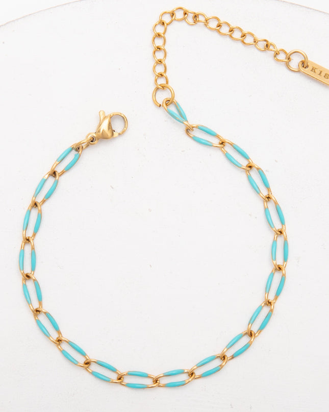 Bracelet Chaîne Colorée en Acier Inoxydable Doré – Émail Multicolore – Réglable 17 + 5 cm – Femme & Homme