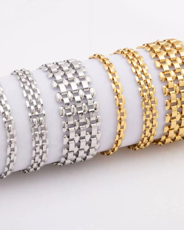 Bracelet Chaîne en Acier Inoxydable – Ajustable – Finition Dorée ou Argentée – 3 Largeurs Disponibles