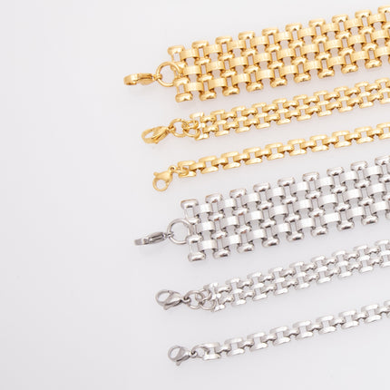Bracelet Chaîne en Acier Inoxydable – Ajustable – Finition Dorée ou Argentée – 3 Largeurs Disponibles