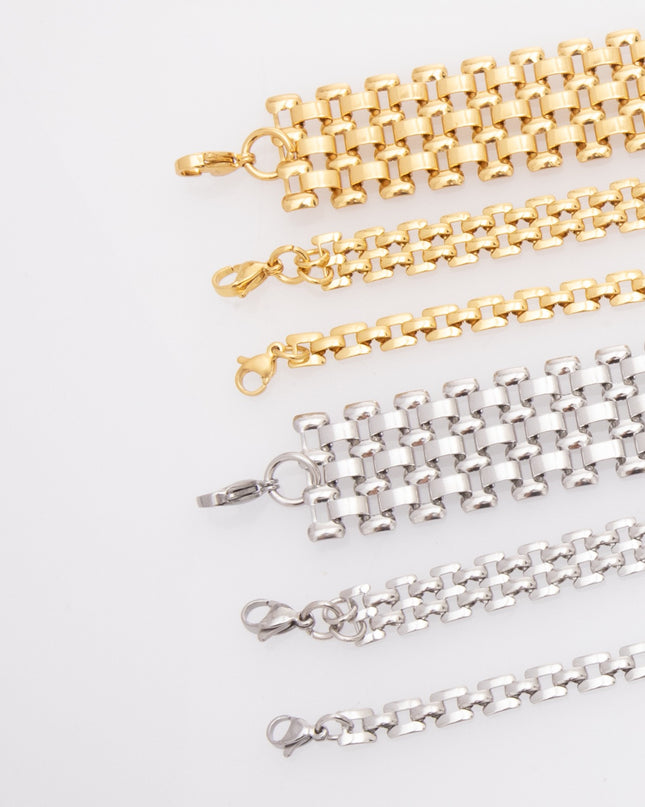 Bracelet Chaîne en Acier Inoxydable – Ajustable – Finition Dorée ou Argentée – 3 Largeurs Disponibles