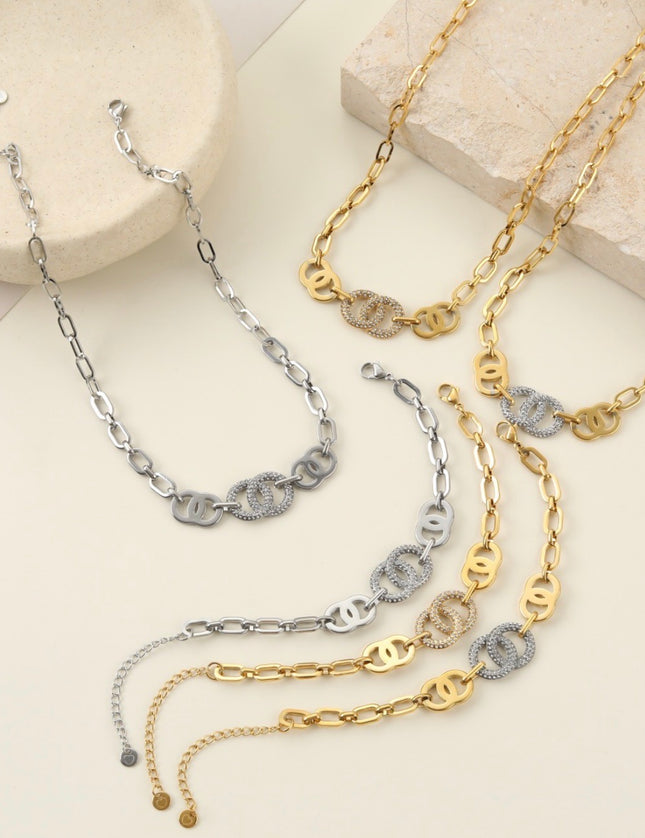 Collier Double Anneau Pavé Zircon