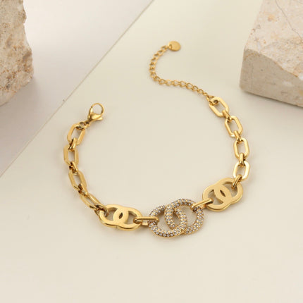 Bracelet Double Anneau Pavé Zircon