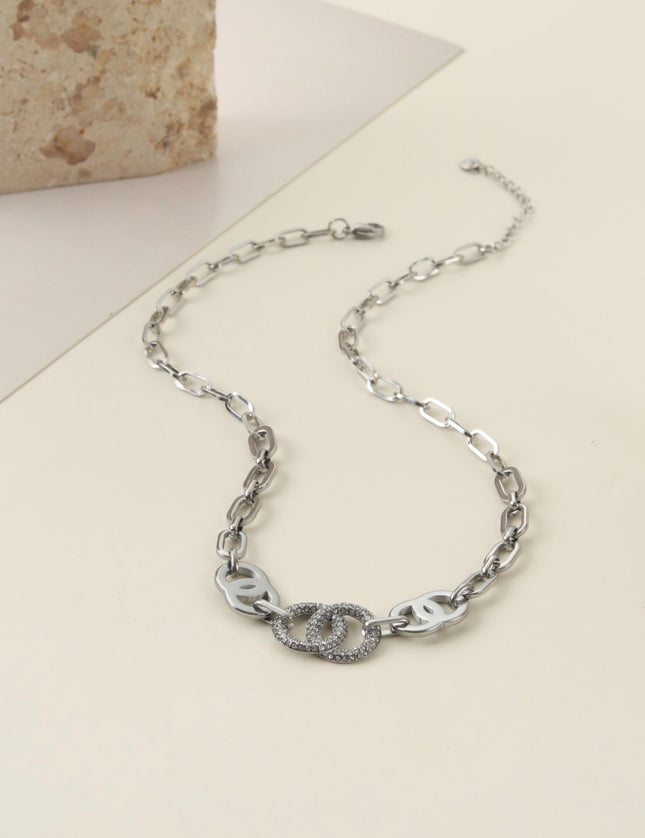 Collier Double Anneau Pavé Zircon