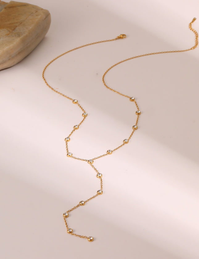 Collier Y Long Doré à Zircons Multicolores – Effet Cascade Élégant & Tendance