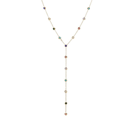 Collier Y Long Doré à Zircons Multicolores – Effet Cascade Élégant & Tendance