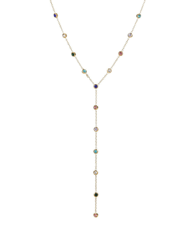 Collier Y Long Doré à Zircons Multicolores – Effet Cascade Élégant & Tendance