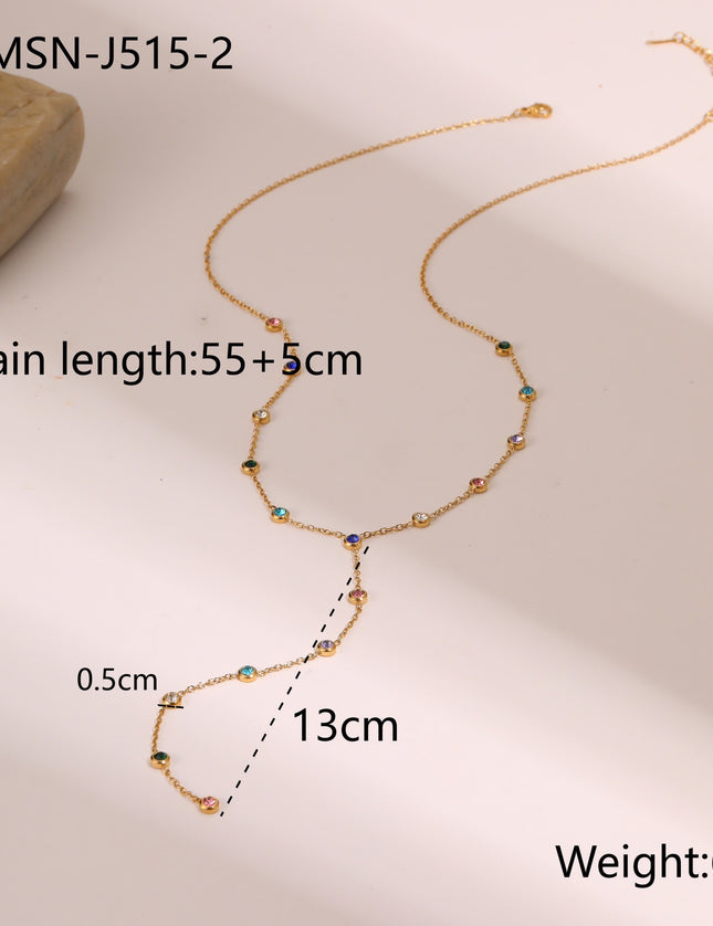 Collier Y Long Doré à Zircons Multicolores – Effet Cascade Élégant & Tendance