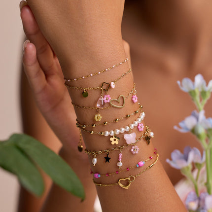 Bracelet Bohème Multirangs en Pierre Naturelle & Breloques – Chaîne Dorée 18K