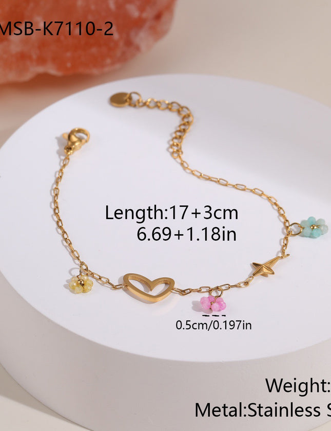Bracelet Bohème Multirangs en Pierre Naturelle & Breloques – Chaîne Dorée 18K
