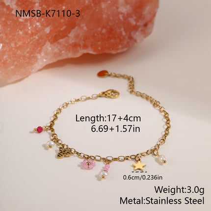 Bracelet Bohème Multirangs en Pierre Naturelle & Breloques – Chaîne Dorée 18K