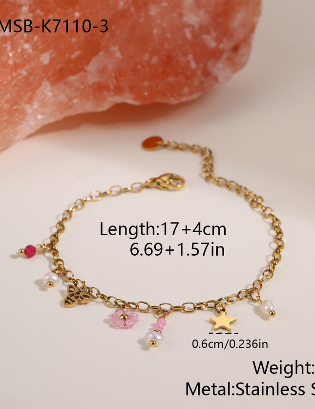 Bracelet Bohème Multirangs en Pierre Naturelle & Breloques – Chaîne Dorée 18K