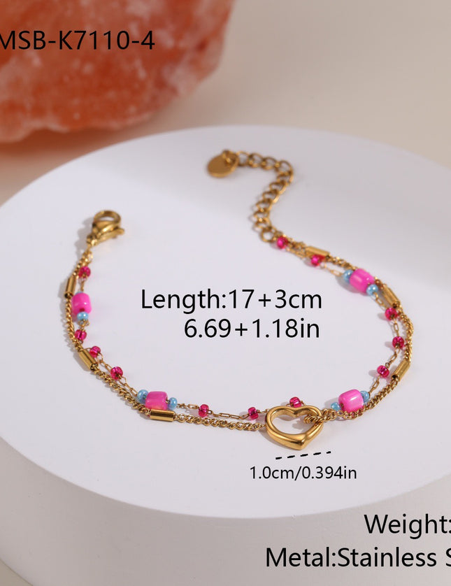Bracelet Bohème Multirangs en Pierre Naturelle & Breloques – Chaîne Dorée 18K