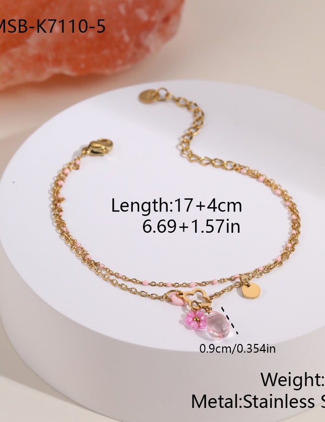 Bracelet Bohème Multirangs en Pierre Naturelle & Breloques – Chaîne Dorée 18K