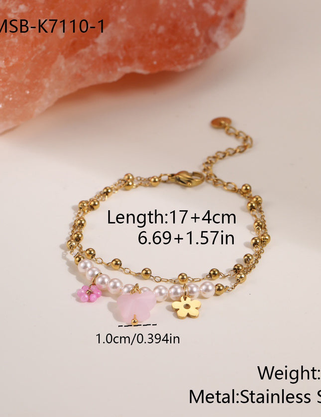 Bracelet Bohème Multirangs en Pierre Naturelle & Breloques – Chaîne Dorée 18K