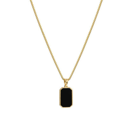 Collier Minimaliste Élégance Noire – Pendentif Géométrique en Acier Titane Doré