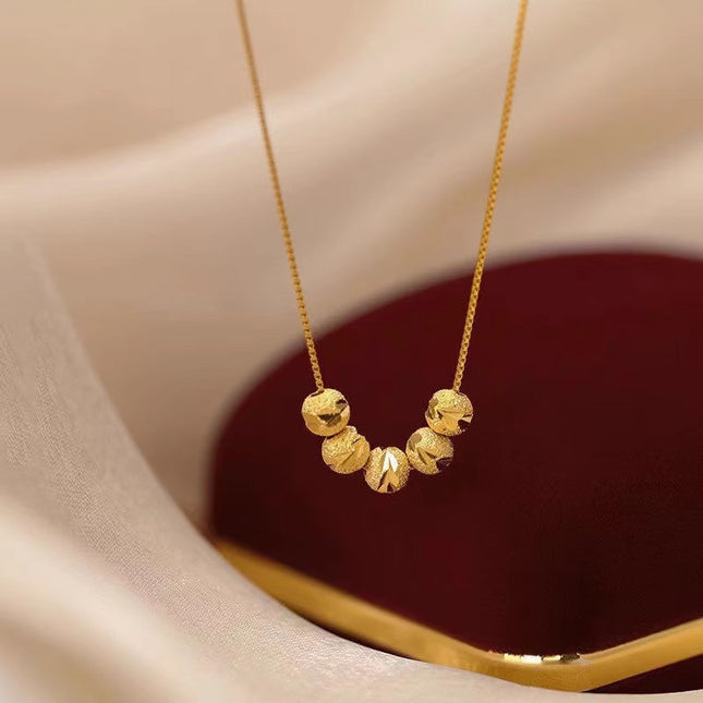 Collier 5 Perles Porte-Bonheur Dorées en Acier Inoxydable – Style Minimaliste & Élégance Intemporelle